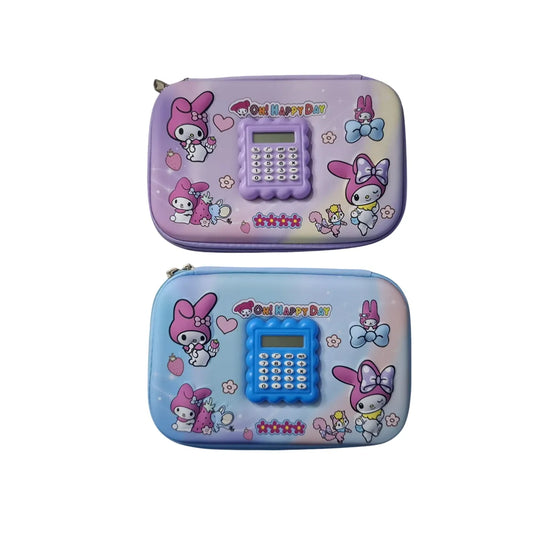The My Melody 3D Embossed Pencil Case combines fun and functionality! With a built-in calculator and spacious design, it's perfect for school or as a gift.