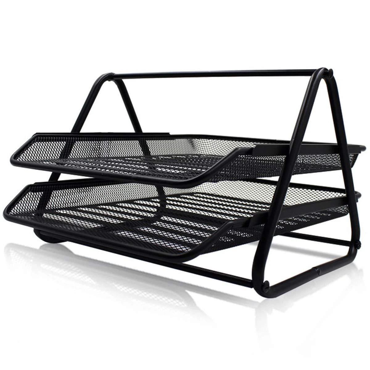 Keep your desk clutter-free with our 2-tier heavy-duty metal letter tray. This black organizer is designed to hold files, magazines, and newspapers with ease