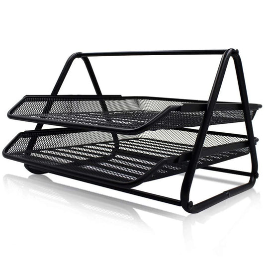 Keep your desk clutter-free with our 2-tier heavy-duty metal letter tray. This black organizer is designed to hold files, magazines, and newspapers with ease