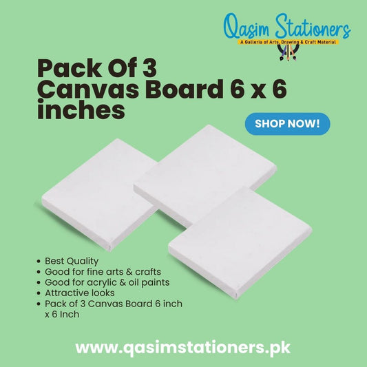 3 Piece of 6x6 Inches White Canvas Board at Best Price in Pakistan. Best Art Supplies, Office & Stationery Store. ✓Free Delivery ✓Cash on Delivery ✓Deals