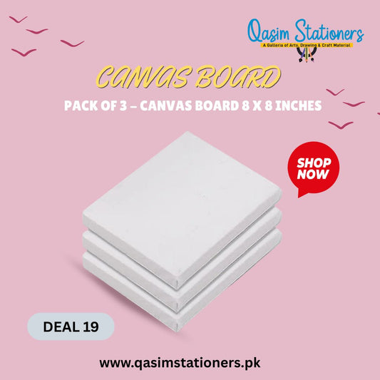 3 Piece of 8x8 Inches White Canvas Board at Best Price in Pakistan. Best Art Supplies, Office & Stationery Store. ✓Free Delivery ✓Cash on Delivery ✓Deals