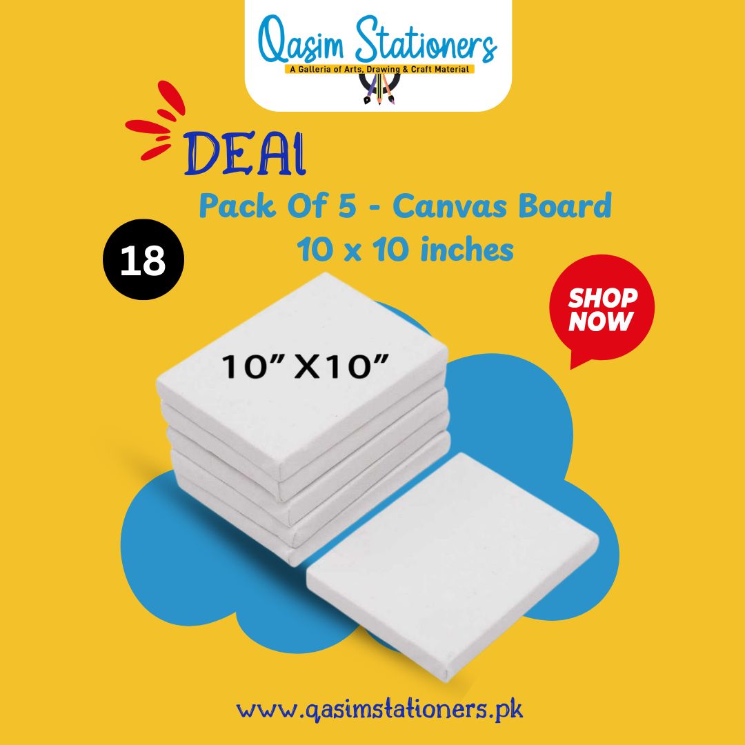 5 Piece of 10x10 Inches White Canvas Board at Best Price in Pakistan. Best Art Supplies, Office & Stationery Store. ✓Free Delivery ✓Cash on Delivery ✓Deals