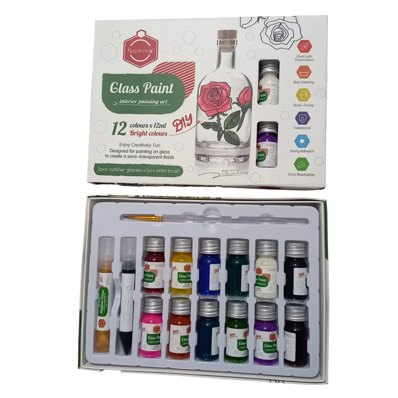 Buy Pack of 12 - Keep Smiling Glass Color Paints 12ml with Glass Outliner and Paint Brush at Best Price in Pakistan. Best Art Supplies, Office & Stationery Store. ✓Free Delivery ✓Cash on Delivery ✓Deals
