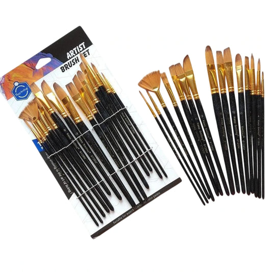 Pack of 15 Multi Shapes High Quality Nylon Professional Art Brush Set Water Color Oil Acrylic Artist Multishapes Paint Brush Set