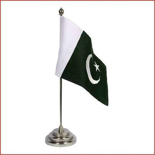 Shop our Pakistan Table Flag with a robust metal base stand, designed for executive offices and educational institutions. A stylish addition to any desk.