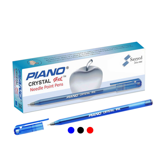 Shop our Piano Crystal Gel Pens, offering superior quality and ease of use. Each packet includes 10 pens in vibrant blue, black, and red colors for lasting enjoyment.
