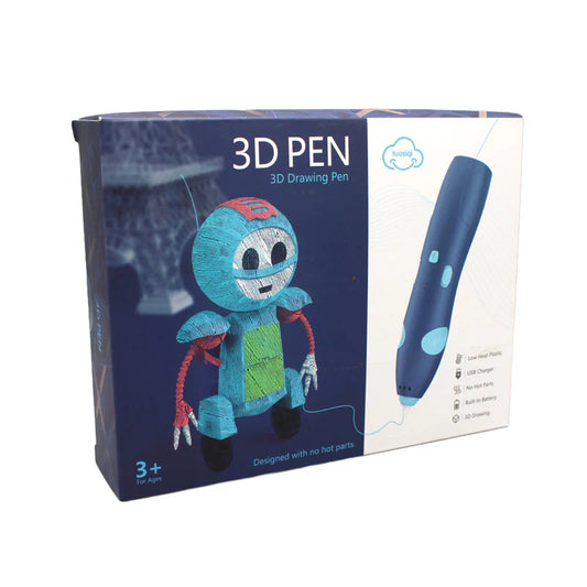 Kids 3D Drawing Pen with USB charging – safe design, no hot parts, includes micro-USB charger, works with child-friendly PCL filaments.