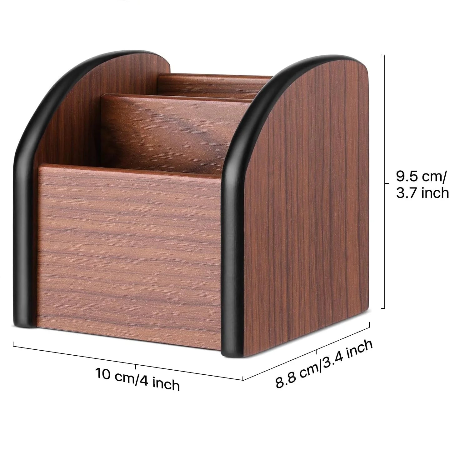Organize your desk with our wooden remote control holder. This versatile caddy features two compartments, ideal for storing remotes, pens, and more.