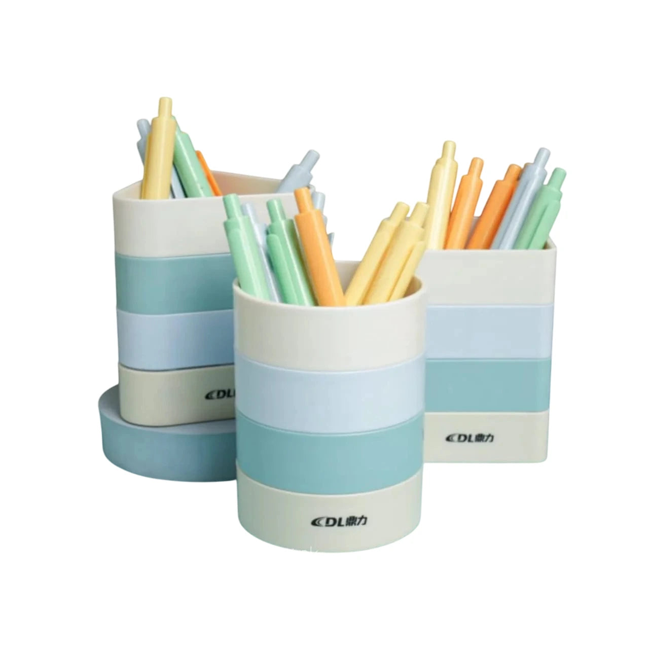 Organize your writing instruments with our Round Square Triangle Shape Pen Stand. This stylish, detachable plastic holder is perfect for any stationery collection.