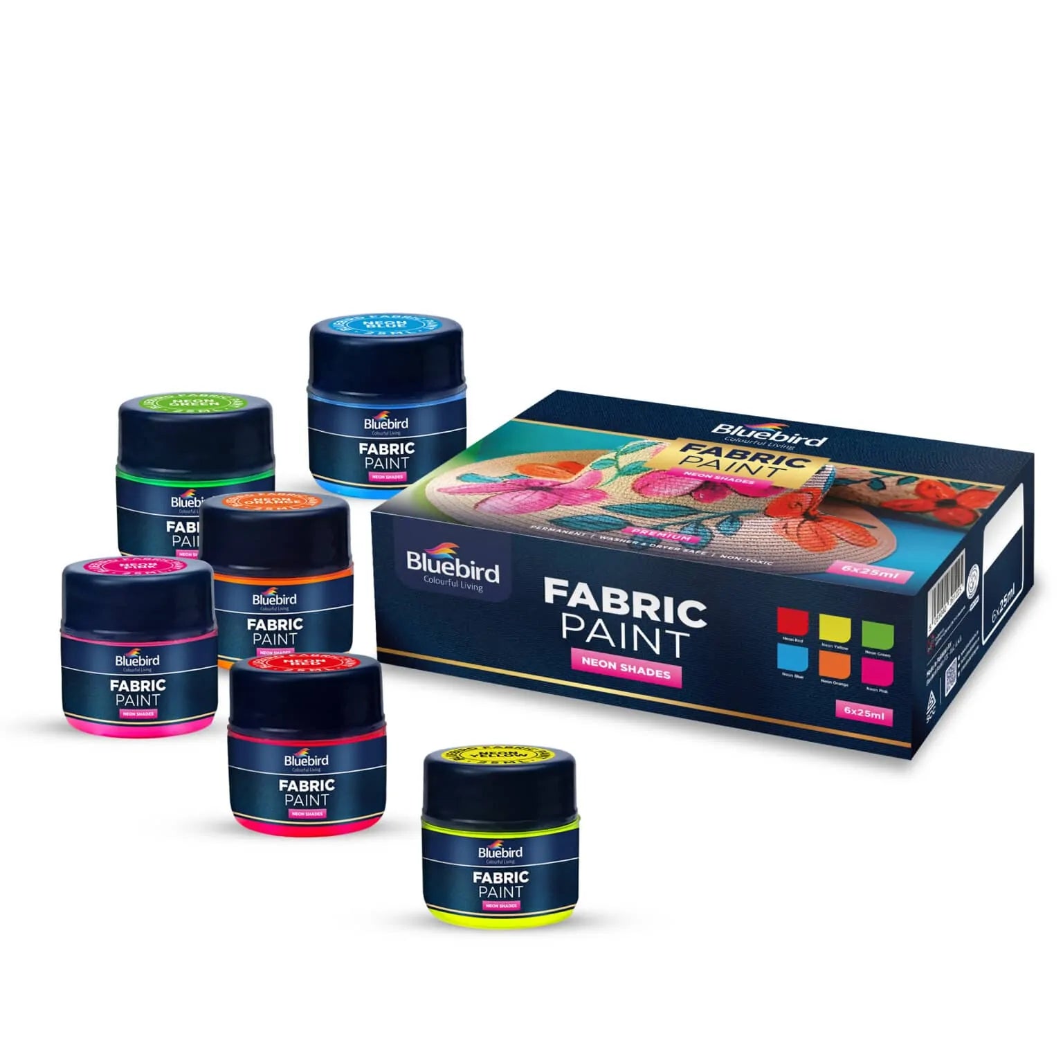 Shop vibrant neon fabric paints – long-lasting, permanent, and washer-safe. Eco-friendly, non-toxic formula perfect for light or dark fabrics. Ideal for DIY, crafts, and textile art