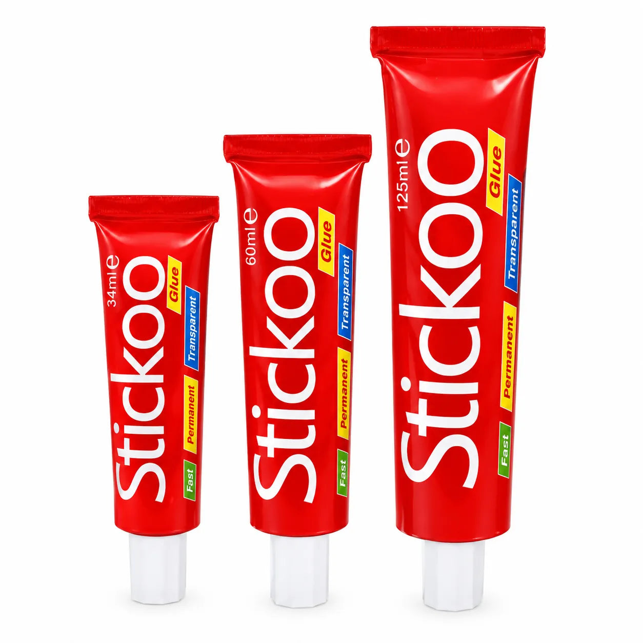 Shop Stickoo Glue Tubes in various sizes (33ml, 60ml, 125ml) for a strong, clear adhesive ideal for all your crafting and school needs at Qasimstationers.pk.