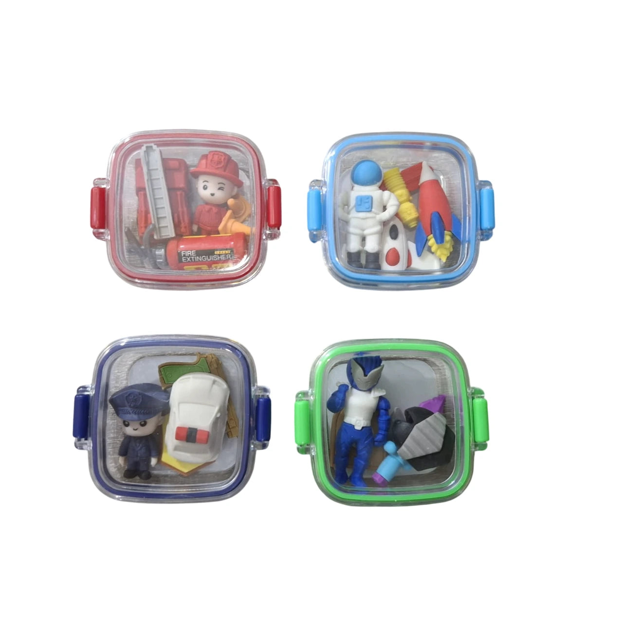 Shop our Super Hero box of 4 mini erasers! These fancy rubbers (1-3cm) are perfect for kids, adding excitement to stationery for girls and boys.