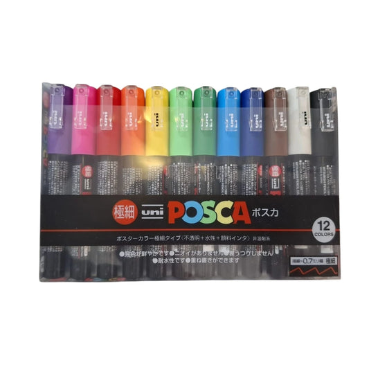 Shop the Uni Posca PC-1M Paint Markers 12 Color Set with extra fine 0.7mm tips—perfect for precise, vibrant artwork on any surface. Ideal for artists, crafters & hobbyists.