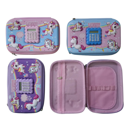 Shop the Unicorn 3D Pencil Case with Calculator at Qasimstationers.pk. This stylish embossed fiber pouch is ideal for kids and available at unbeatable prices!