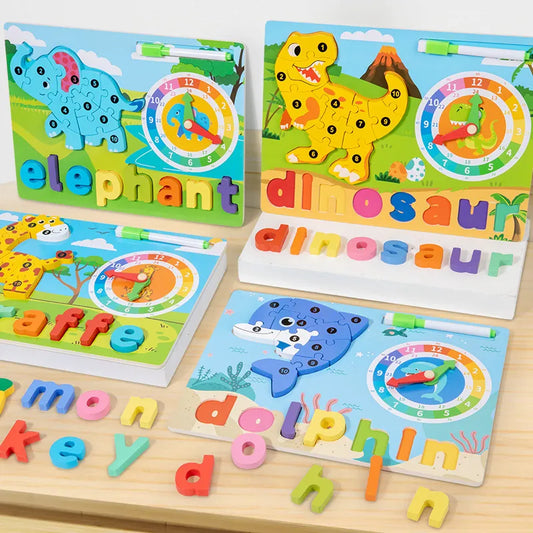 Shop our Wooden Jigsaw Drawing Board and Teaching Clock, a 2-in-1 educational toy. Perfect for preschoolers to learn time and develop essential skills.