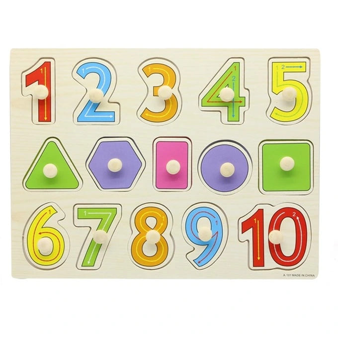 Shop our Wooden Shapes and Numbers Puzzle Hand Grab Boards for children. These educational Montessori toys foster creativity and learning through interactive play.