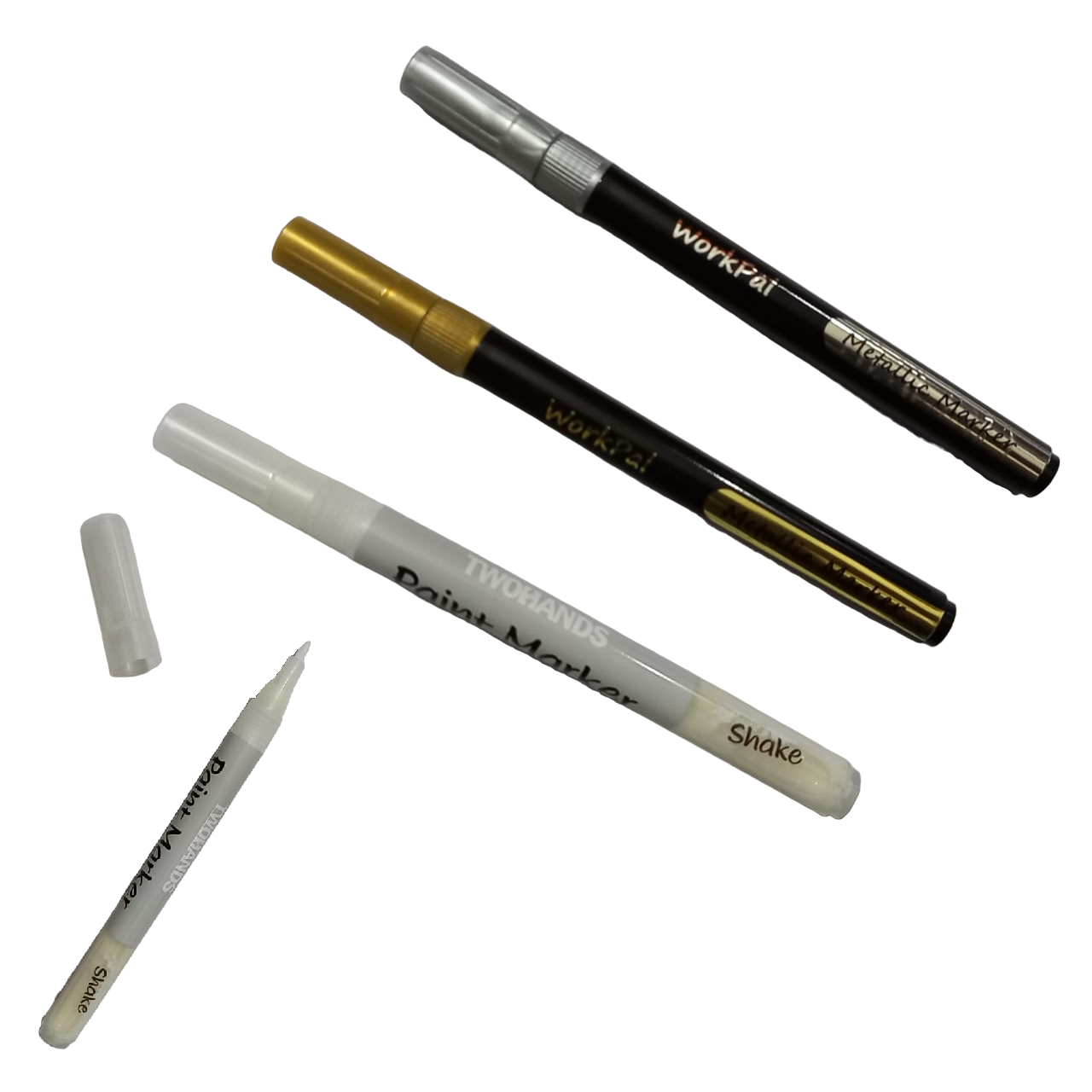 Create stunning designs with our acrylic paint markers! Quick-drying, water-resistant ink for smooth surfaces. Available in White, Gold, and Silver.