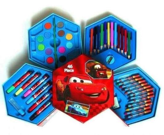 Hexagonal Coloring Box Art Kit Set Of 46 Pieces With Color Pencils, Crayons, Water Color, Marker Pens for kids
