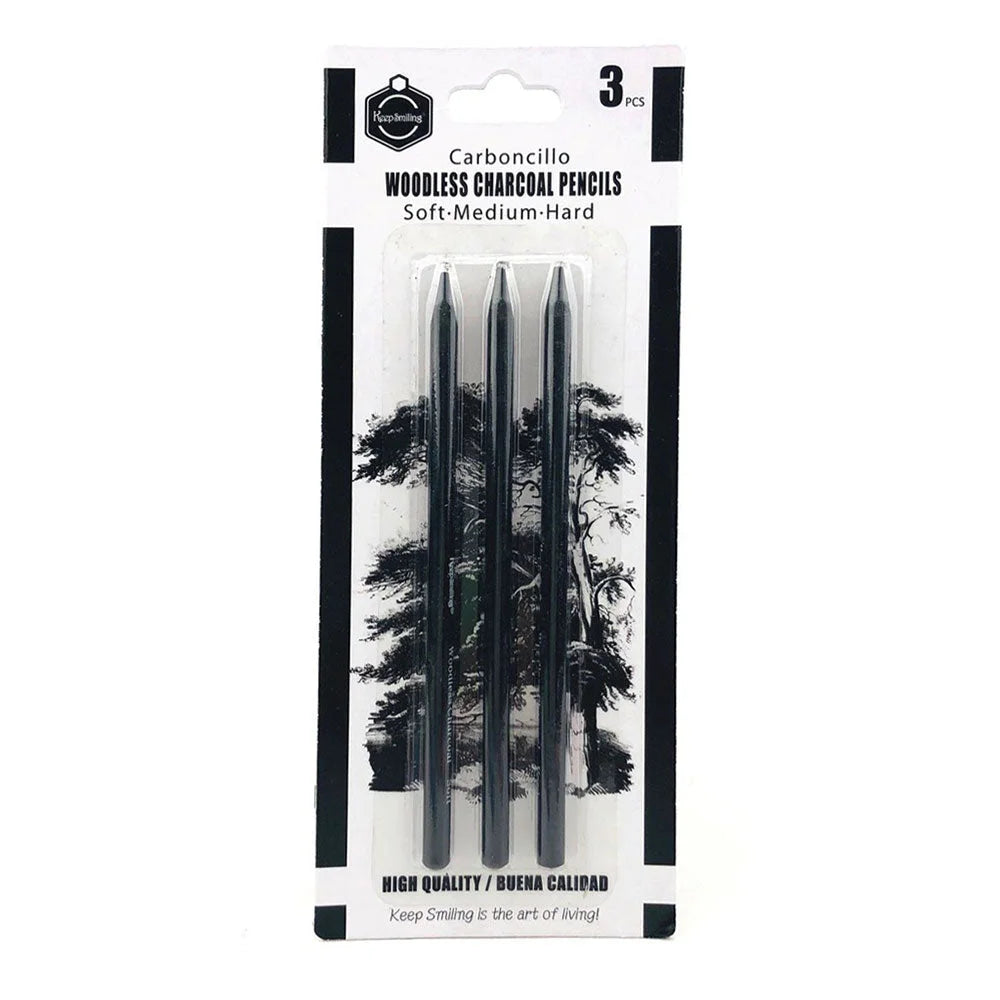 This set of 3 white charcoal pencils are ideal for use on dark or tinted paper and can also be used in conjunction with other drawing media, professional quality White pencils is an essential addition to your collection Black Charcoal Pencils Soft, Medium and Hard White Charcoal Pencils Medium Body Material Laquer