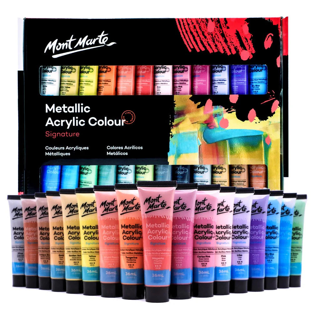 Metallic Acrylic Paint Set 24 pieces – shimmering colours with creamy texture, metallic finish, and fast-drying formula for art and crafts