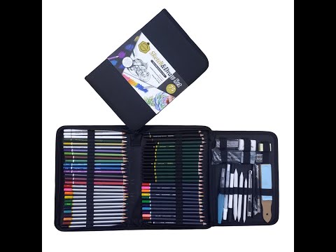 Keep Smiling 75pcs Professional Sketch and Drawing pencils set kit in fabric pouch, Color Pencils Charcoal Pencil blenders erasers paper cutter sketching kit