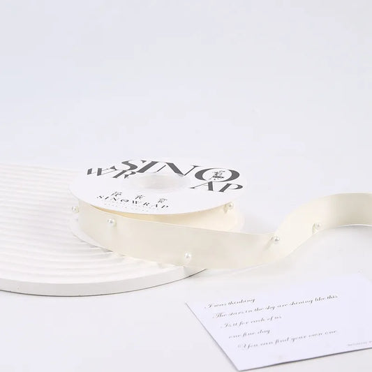 Gift Wrapping Ribbon Fabric with Pearl 1 Inch x 5 Yard
