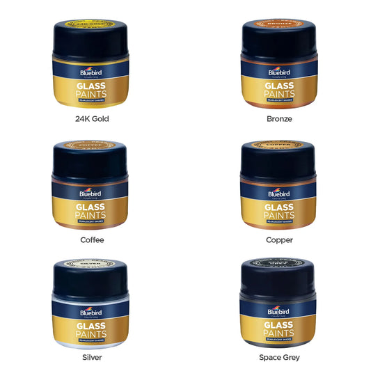 Bluebird Glass Paints – 25 ml – Set of 6 Pearlescent