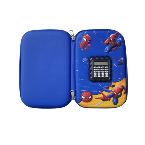 Spider-Man 3D Pencil Case with Calculator – Embossed Fiber Kids Pouch