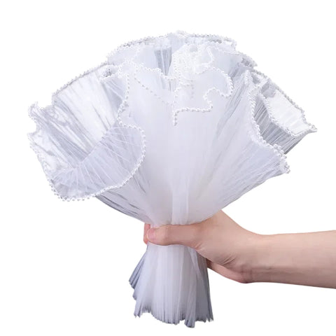 Multicolor White Pearl Edge Bouquet Packaging Paper Winkled organza Wrapping Wavy Net Yarn Flower Mash Roll for Packaging Flower