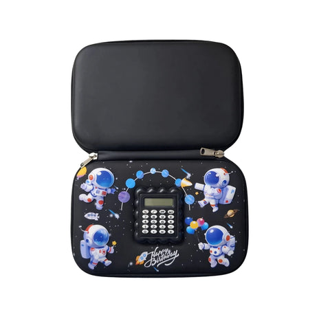 Space 3D Pencil Case with Calculator – Embossed Fiber Kids Pouch