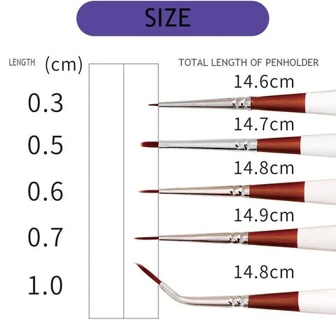 Maries Mini Nylon Fine Line Paint Brush 5 Pcs Set