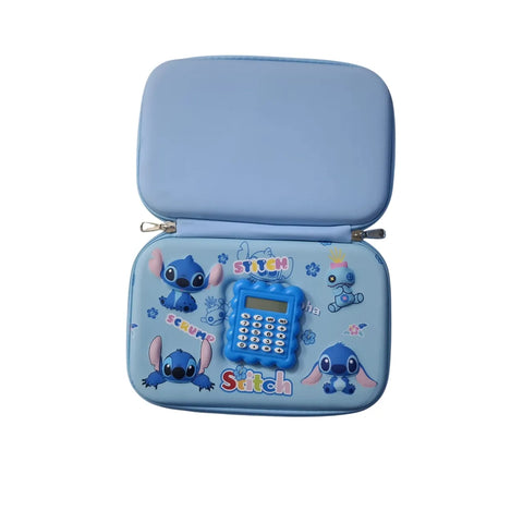 Stitch 3D Pencil Case with Calculator – Embossed Fiber Kids Pouch