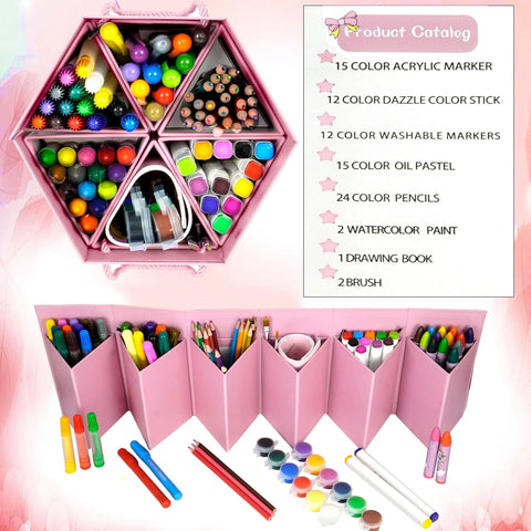 83Pcs Children Deluxe Art Drawing Acrylic Marker, Dazzle Color Stick, Washable Markers, Oil Pastel Color Pencils Set for Kids Case Art and Craft Supplies Drawing and Painting Set