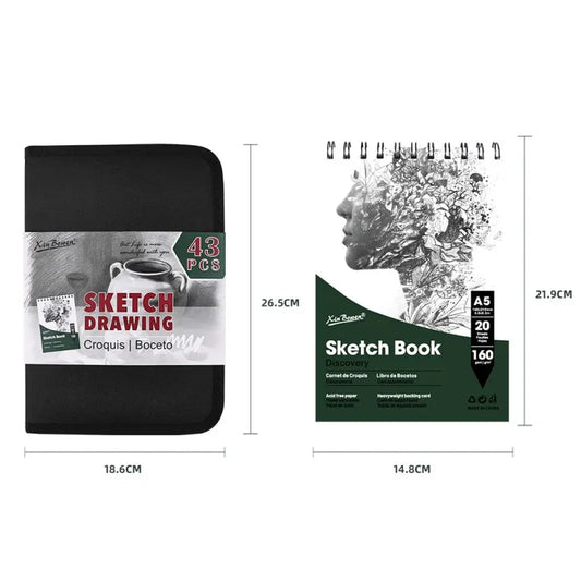 43 Pcs Professional Sketching & Drawing Art Tool Kit With Sketch Pad