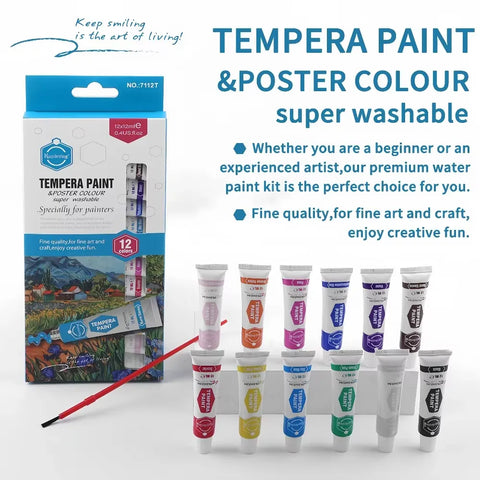 Keep Smiling Tempera Paint & Poster Color Colour Super Washable 12x12ml