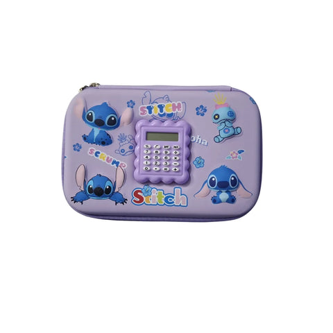Stitch 3D Pencil Case with Calculator – Embossed Fiber Kids Pouch