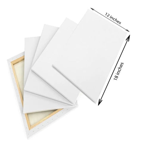  5 Pieces Of 12 X 18 Inches Canvas For Painting 12x18 canvas Canvas stretched across a wooden frame. Color : White. Size 12 x 18inches. Good Quality Canvases.