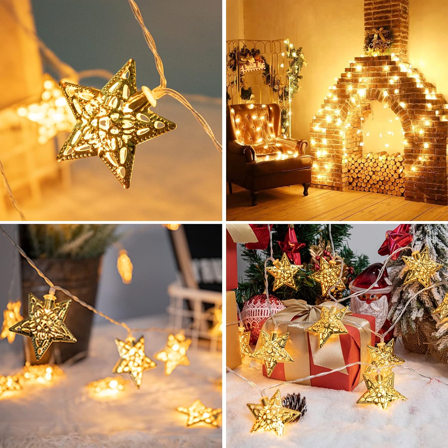 Electric golden star LED metal string lights for Ramadan and celebration home decor