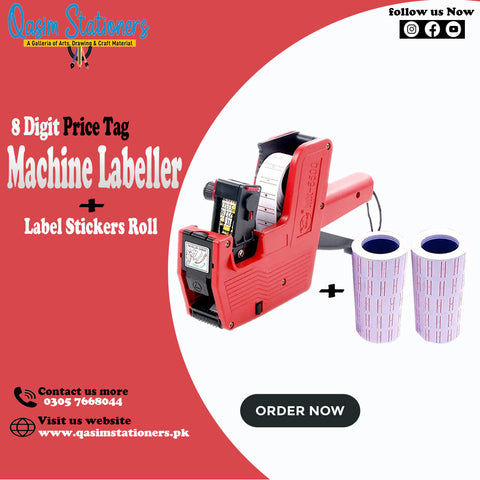 8 Digit Price Tag Machine Labeller + 10 Label Stickers Roll + 1 Ink Roller - Multicolor at Best Price in Pakistan. Best Art Supplies, Office & Stationery Store. ✓Free Delivery ✓Cash on Delivery ✓Deals 
