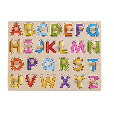 Preschool Wooden Alphabet Puzzle Board (ABC) Letters Jigsaw Puzzle, Early Educational Toy for Toddlers/Kids/Children