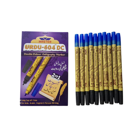 Shop the Blue/Black Double Cut Qalam Marker 2 in 1, featuring double-sided tips. Buy 10 pieces at unbeatable prices only at Qasimstationers.pk!