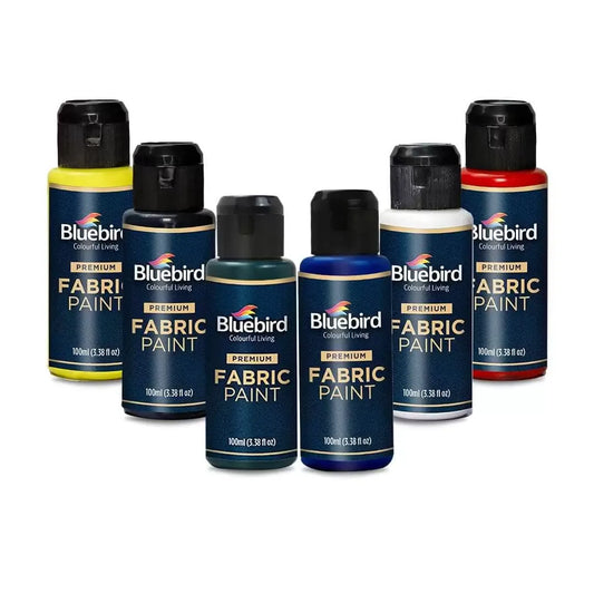 Shop Bluebird Fabric Paints, 100 ml, in a variety of colors at Qasimstationers.pk. Enjoy the best prices and elevate your fabric art today!
