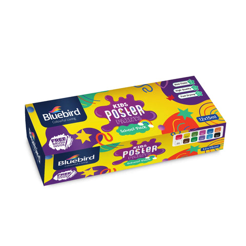 Shop the ultimate kids poster paints school pack! This set of 12 mini 15 ml paints is perfect for young artists. Visit Qasimstationers.pk today!