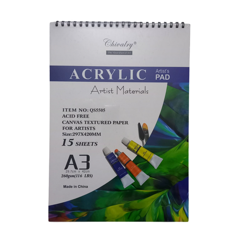 Chivalry Acrylic Artist's Pad A4, 260gsm, 15Sheets at Best Price in Pakistan. Best Art Supplies, Office & Stationery Store. ✓Free Delivery ✓Cash on Delivery ✓Deals