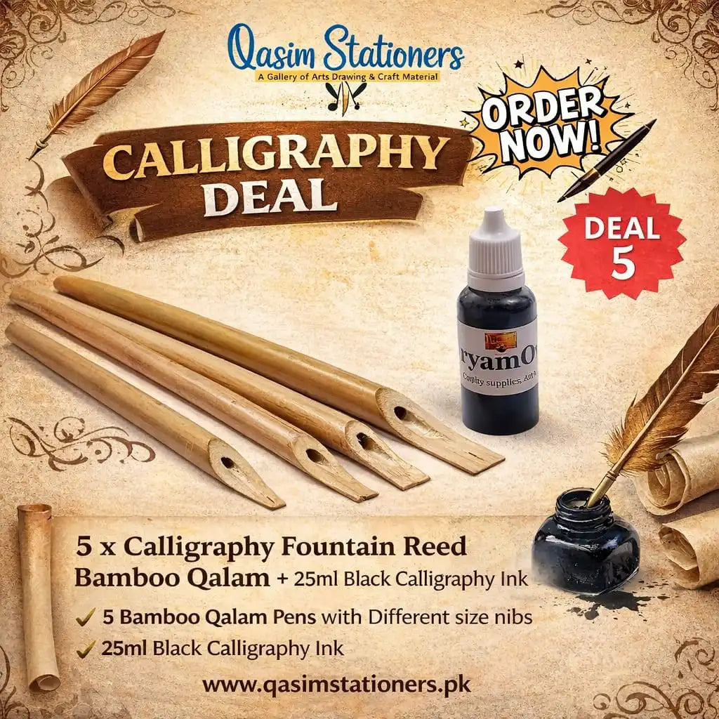 5 x Calligraphy Fountain Reed Bamboo Qalam + 25ml Black Calligraphy ink at Best Price in Pakistan. Best Art Supplies, Office & Stationery Store. ✓Free Delivery ✓Cash on Delivery ✓Deals 