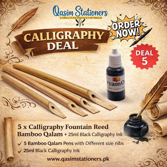 5 x Calligraphy Fountain Reed Bamboo Qalam + 25ml Black Calligraphy ink at Best Price in Pakistan. Best Art Supplies, Office & Stationery Store. ✓Free Delivery ✓Cash on Delivery ✓Deals 