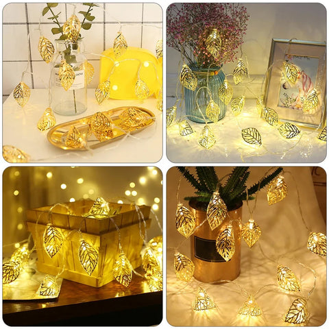 Electric golden leaf LED metal string lights for Ramadan and festive home decoration