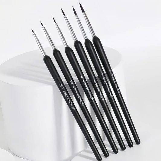 Keep Smiling 6pcs Detail Paint Brush Set with fine nylon tips for acrylic and watercolor painting, ideal for detailed artwork and smooth precision strokes.