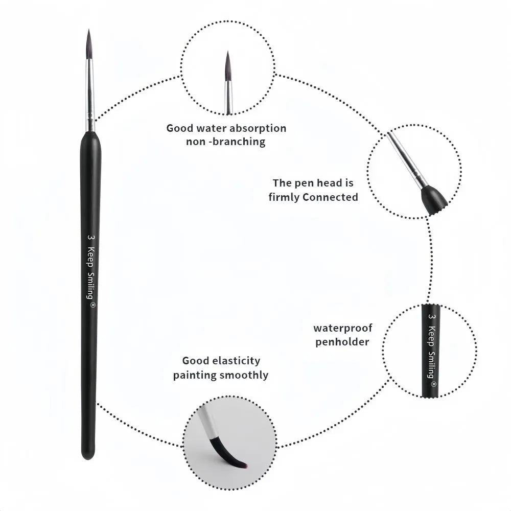 Keep Smiling 6pcs Detail Paint Brush Set with fine nylon tips for acrylic and watercolor painting, ideal for detailed artwork and smooth precision strokes.
