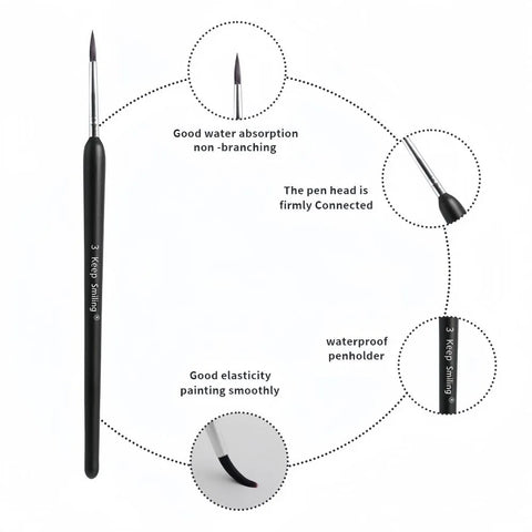 Keep Smiling 6pcs Detail Paint Brush Set with fine nylon tips for acrylic and watercolor painting, ideal for detailed artwork and smooth precision strokes.